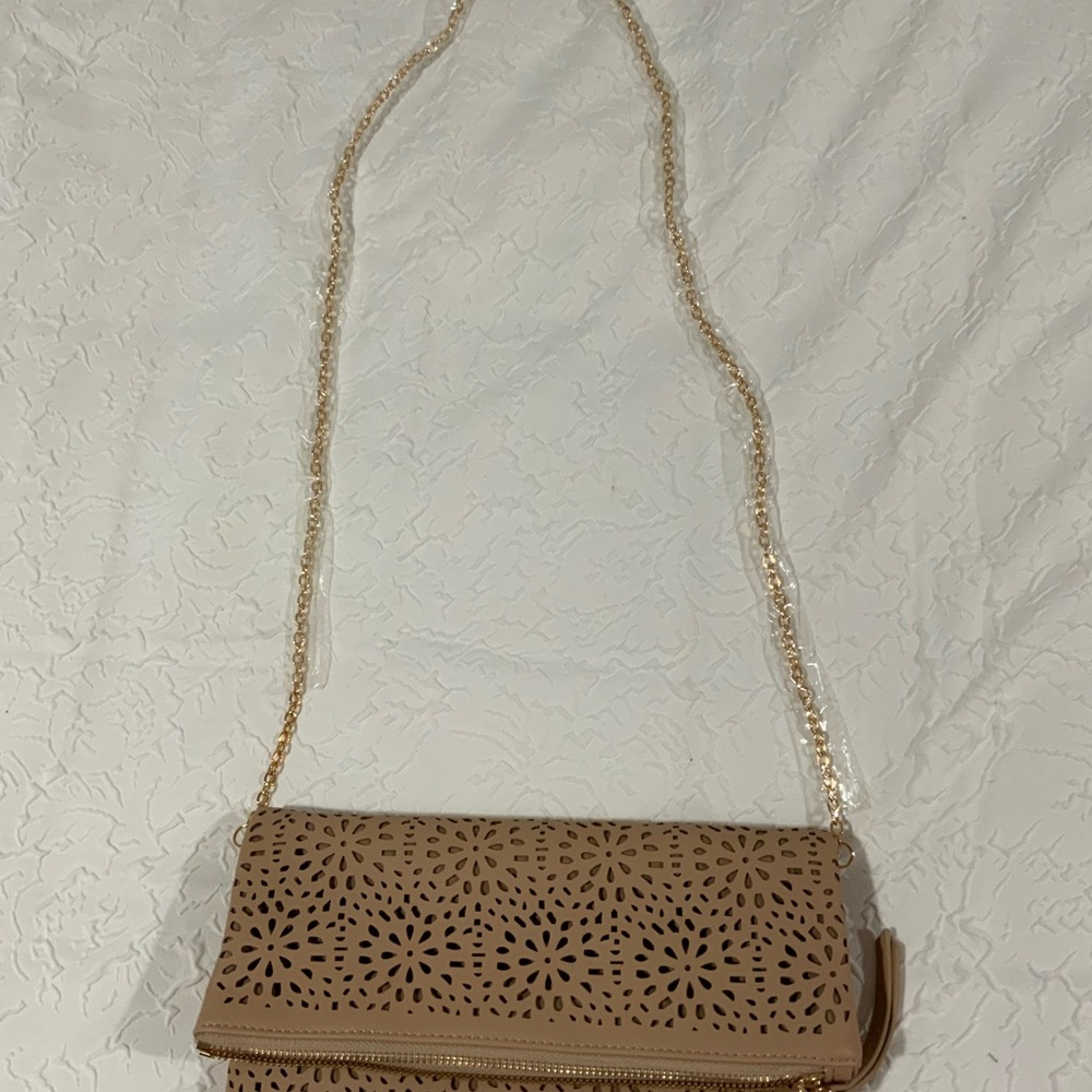 Francesca’s handbag tan floral cut out